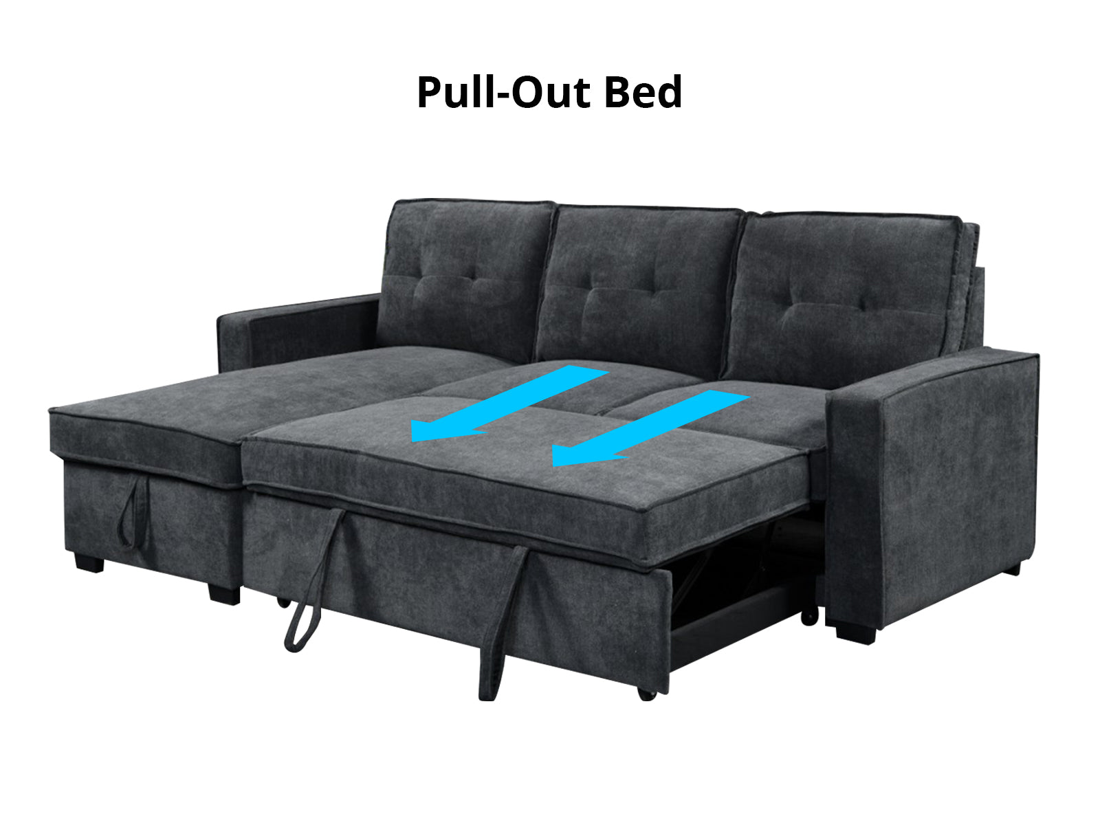 Collyn Chenille Sofa Bed with Left Chaise – Dark Grey