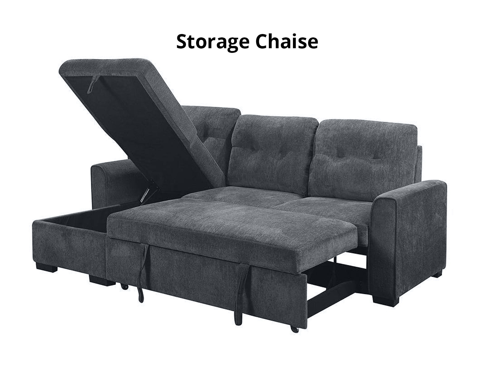 Collyn Chenille Sofa Bed with Left Chaise – Dark Grey