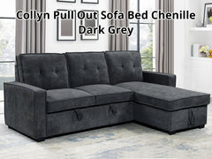 Collyn Chenille Sofa Bed with Right Chaise – Dark Grey