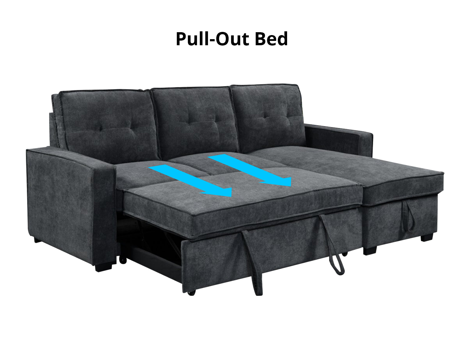 Collyn Chenille Sofa Bed with Right Chaise – Dark Grey