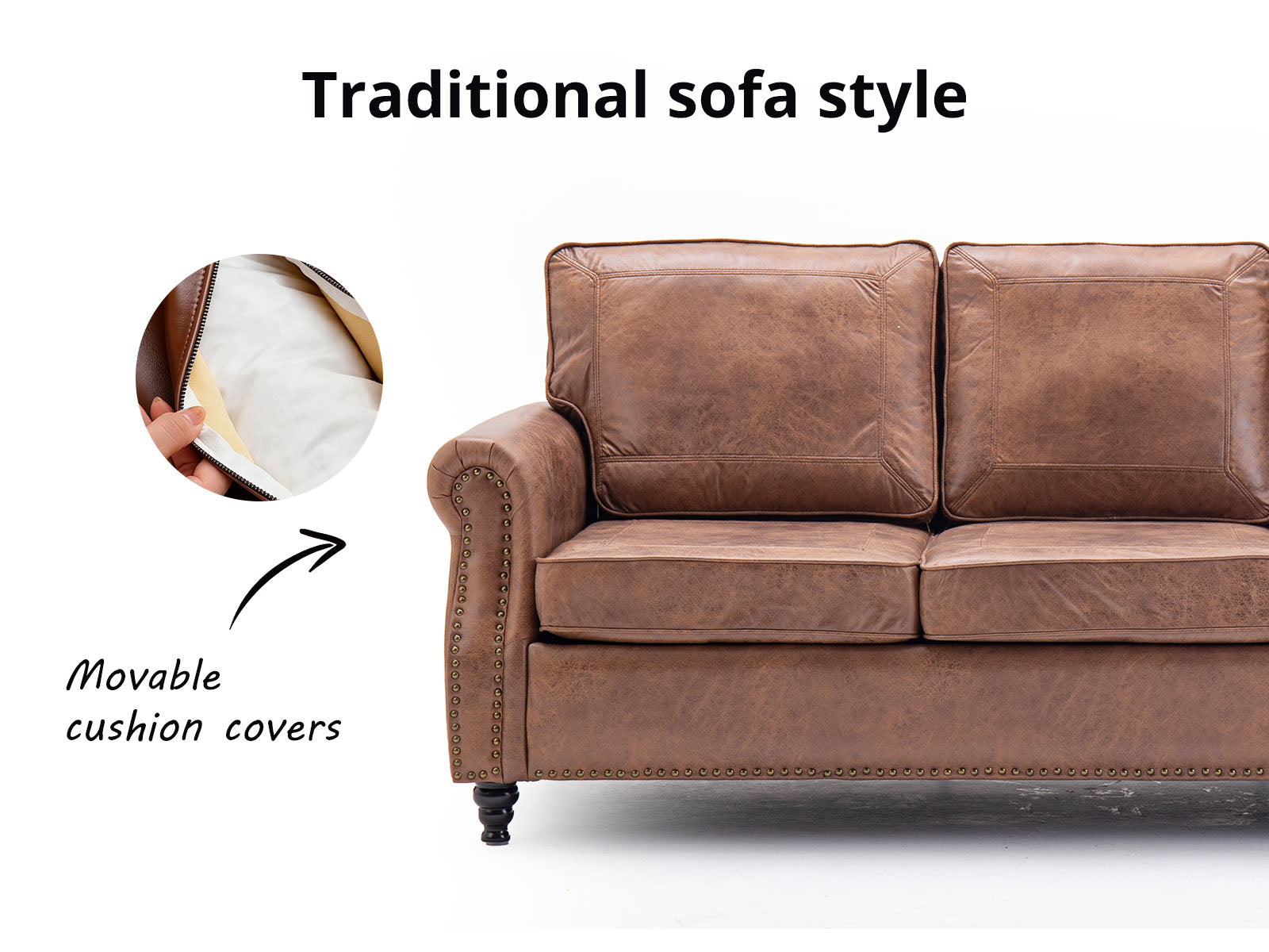 Cassandra 3-seater Sofa PU - Dark Brown