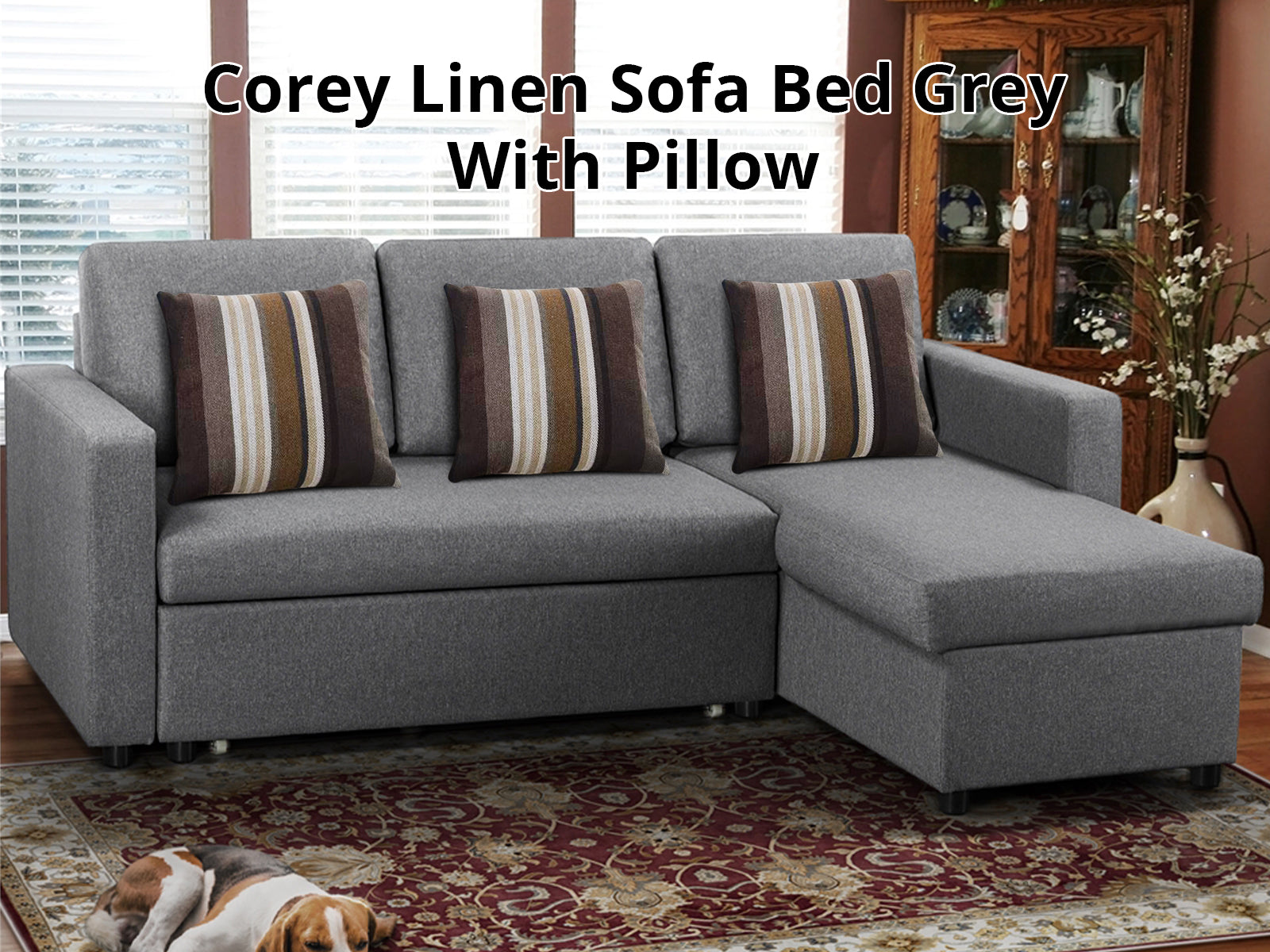 Corey Pull Out Sofa Bed with Pillows - Grey