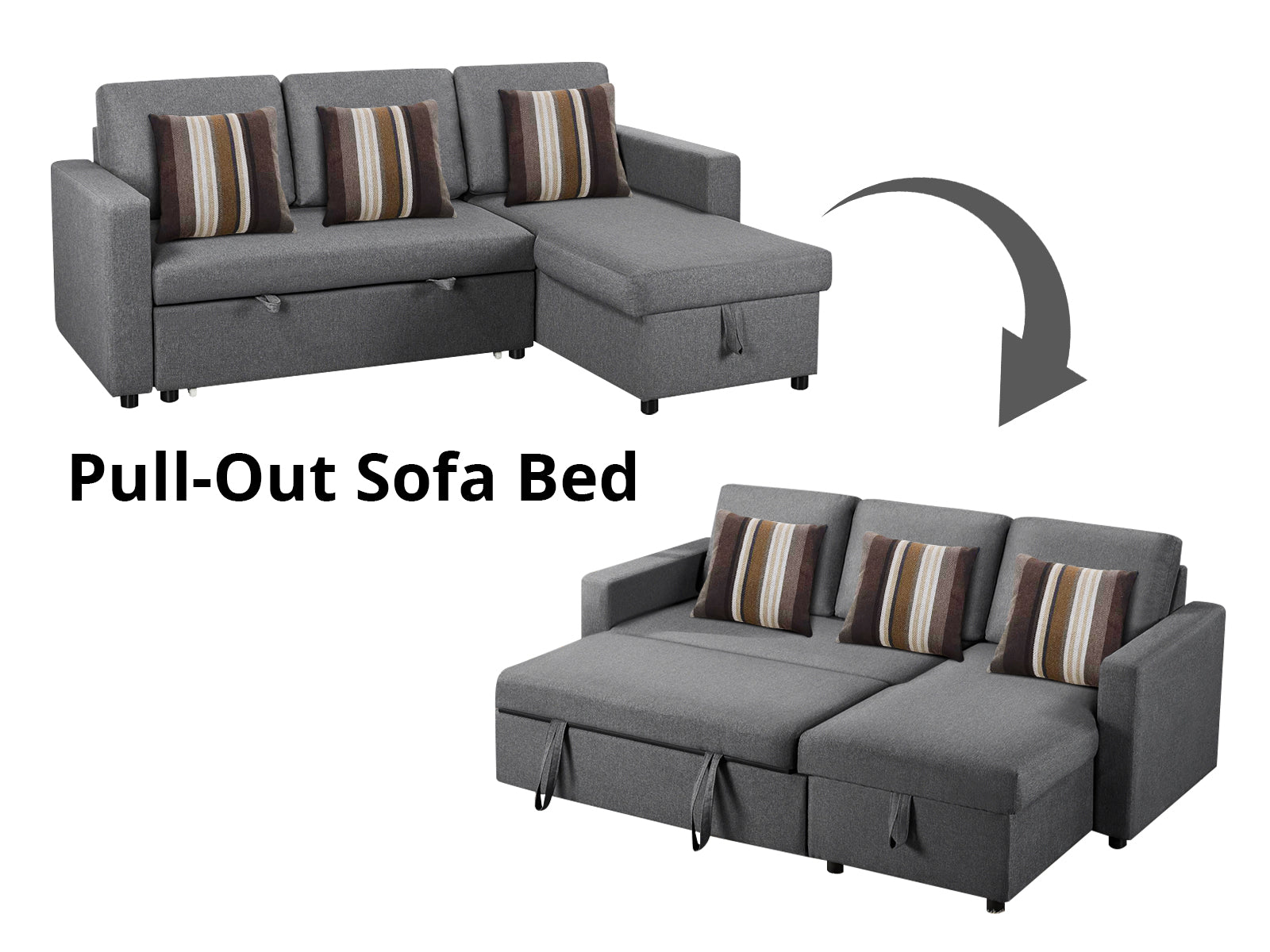 Corey Pull Out Sofa Bed with Pillows - Grey