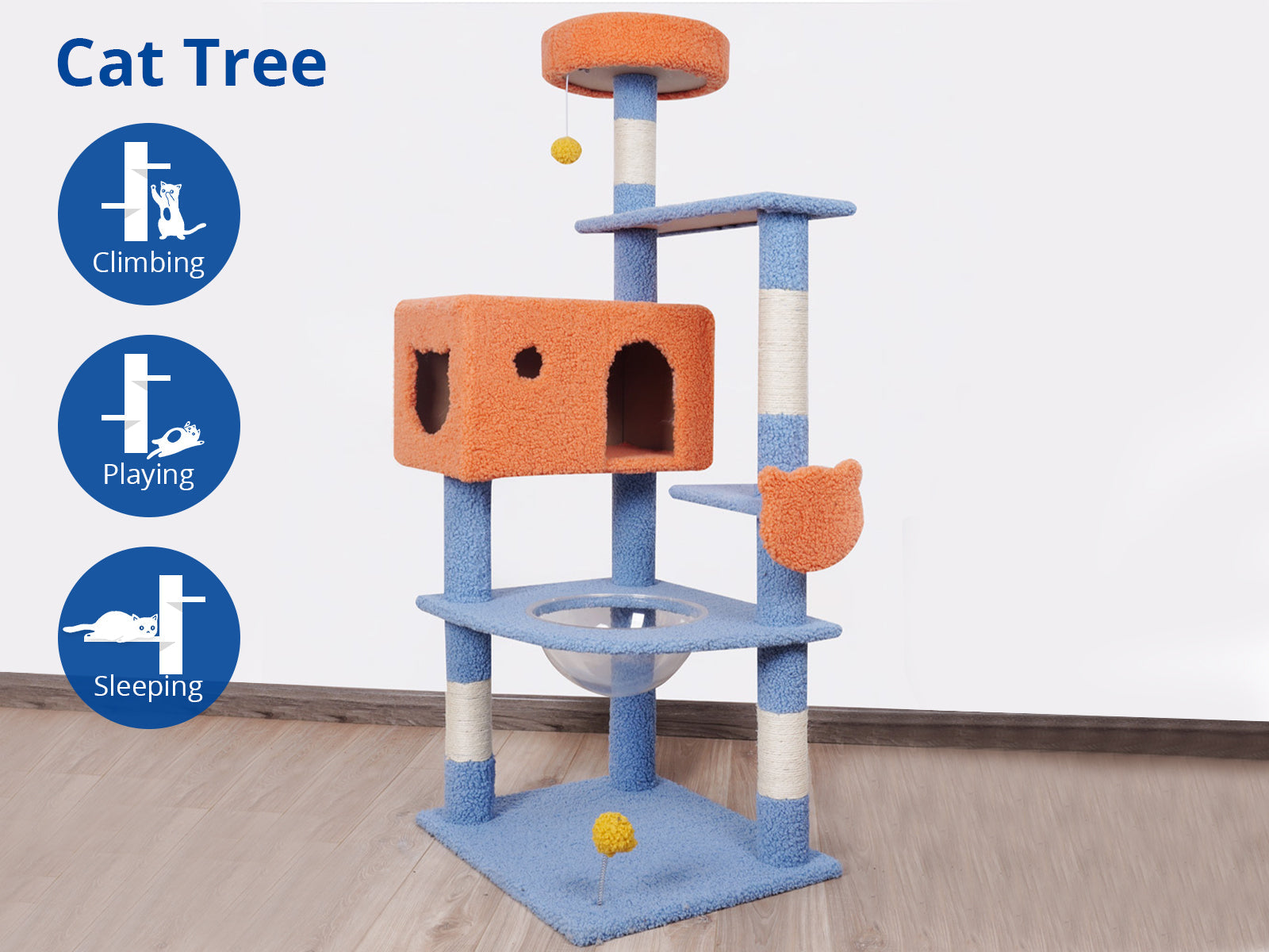 Cat Tree Blue & Orange - 155 cm
