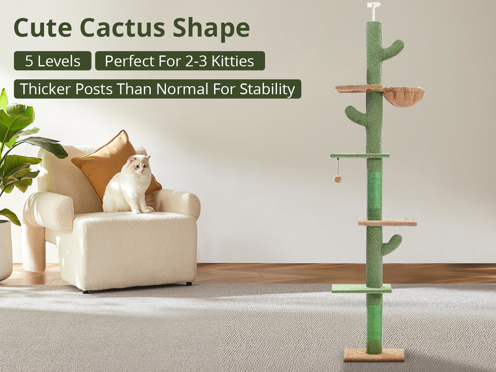 Cactus Cat Tree Floor to Ceiling - 265 cm