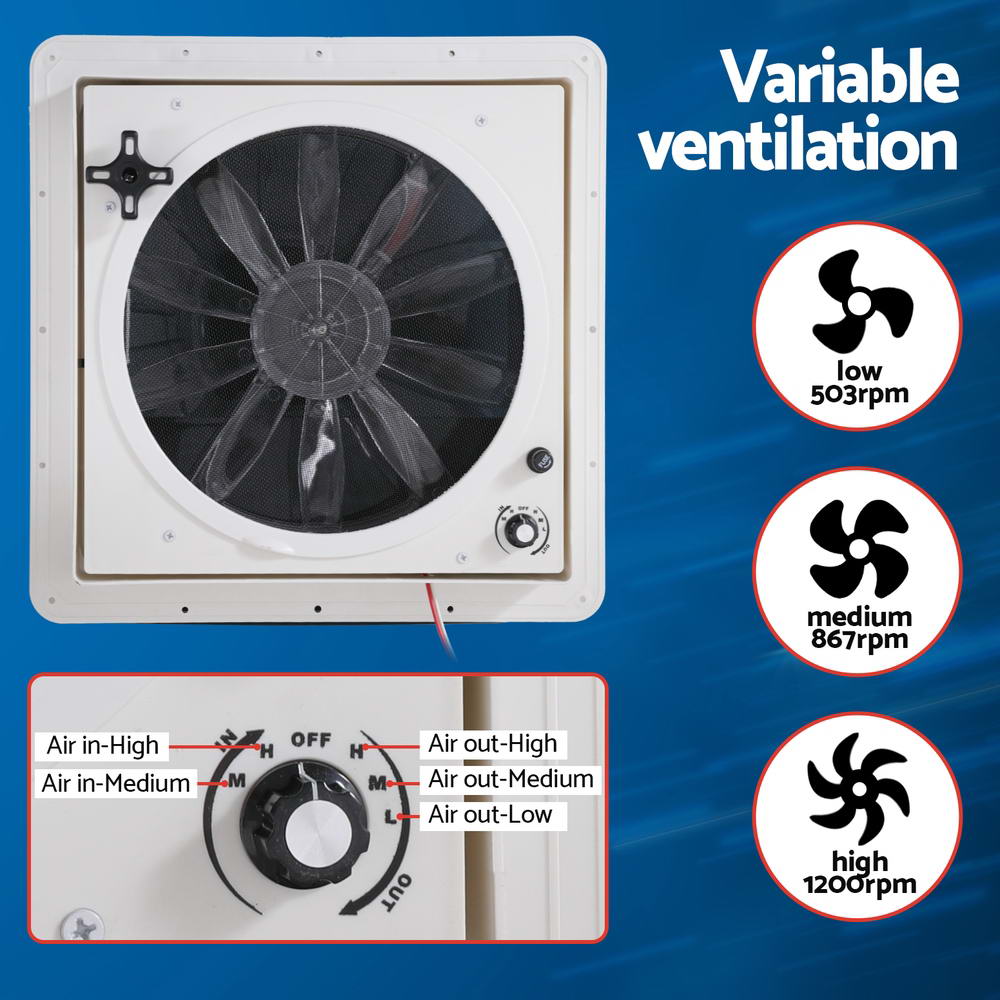 Caravan Air Vent Roof Hatch 12V Shower Fan Reversible Airlfow