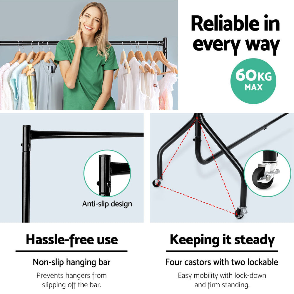 Artiss 6FT Clothe Racks Metal Garment Rolling Rail Hanger Stand Portable