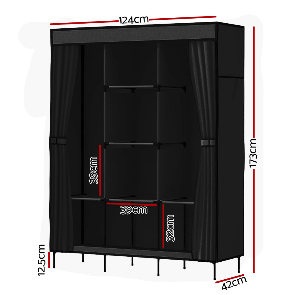 Artiss Clothes Wardrobe Storage Large Portable Organiser with Shelf Black