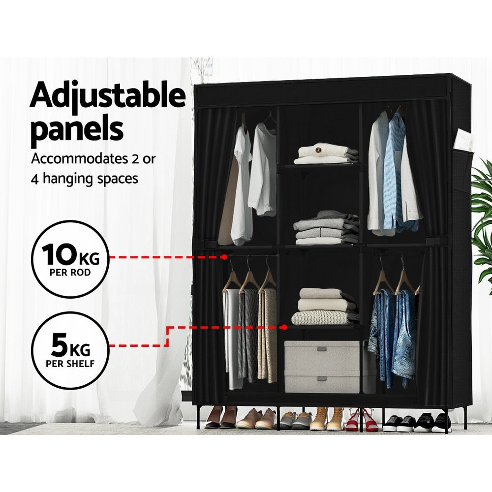 Artiss Clothes Wardrobe Storage Large Portable Organiser with Shelf Black