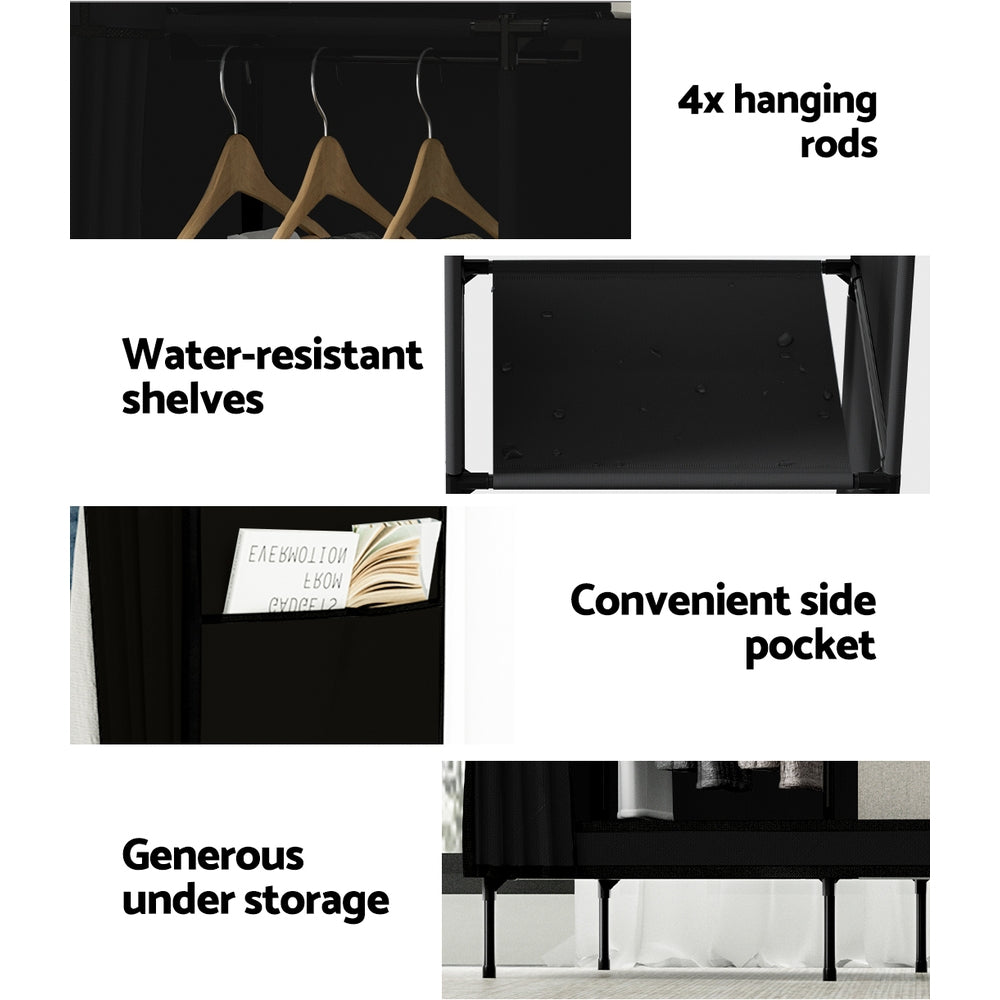 Artiss Clothes Wardrobe Storage Large Portable Organiser with Shelf Black