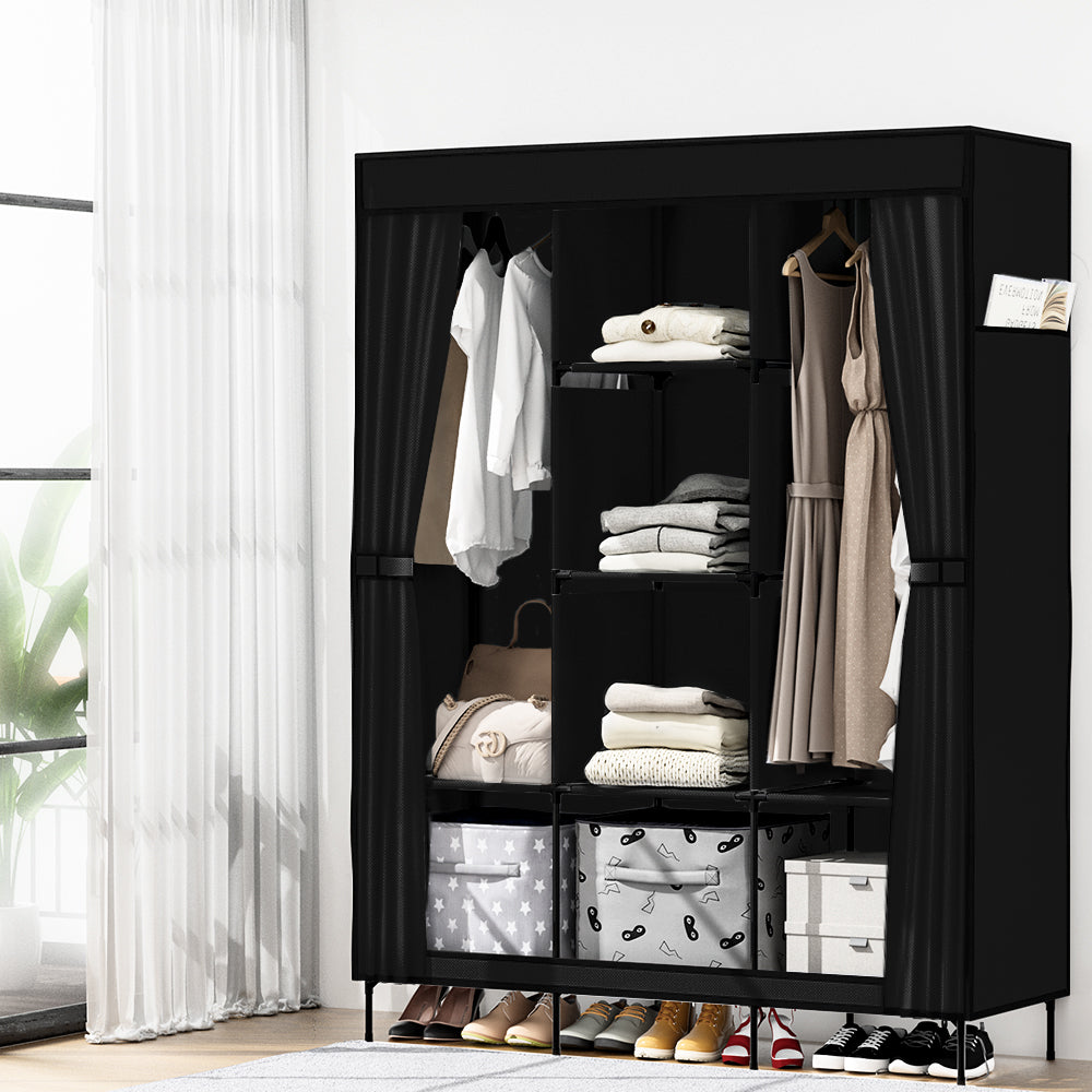 Artiss Clothes Wardrobe Storage Large Portable Organiser with Shelf Black