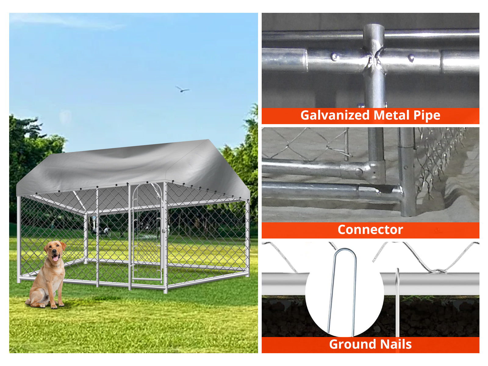 Dog Run with Roof - 4m x 2.3m x 2.3m