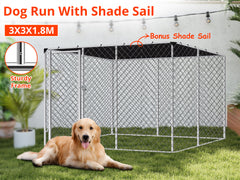 Dog Run with Shade Sail - 3m x 3m x 1.8m