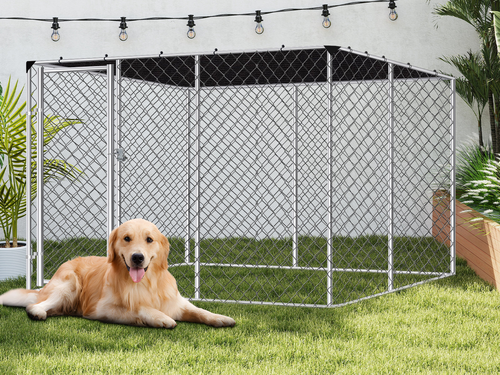 Dog Run with Shade Sail - 3m x 3m x 1.8m
