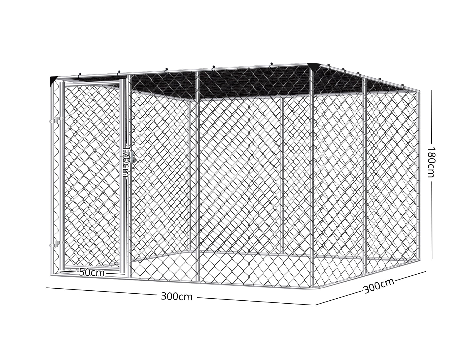 Dog Run with Shade Sail - 3m x 3m x 1.8m