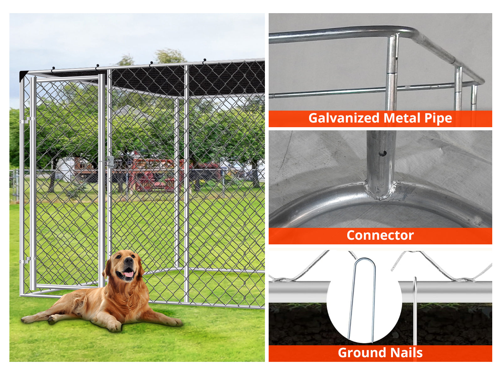 Dog Run with Shade Sail - 3m x 3m x 1.8m