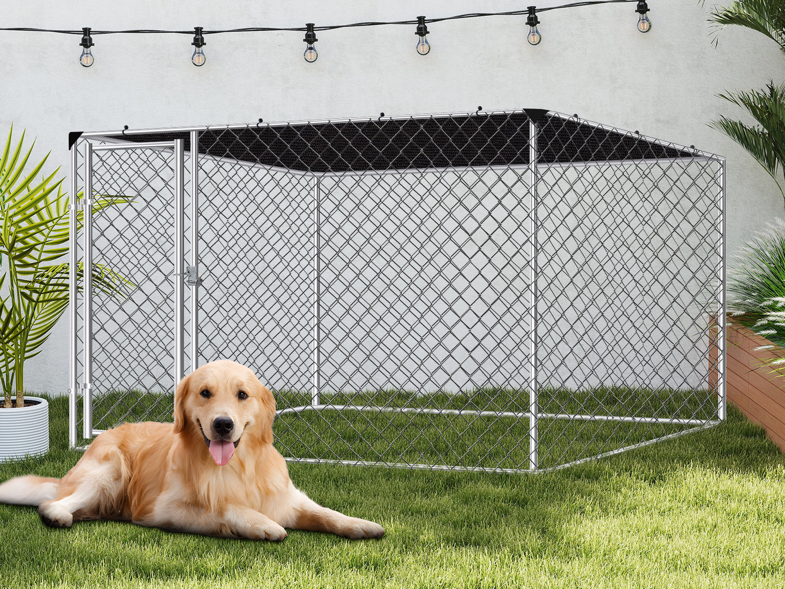 Dog run D with shade sail 2.3x2.3x1.2m