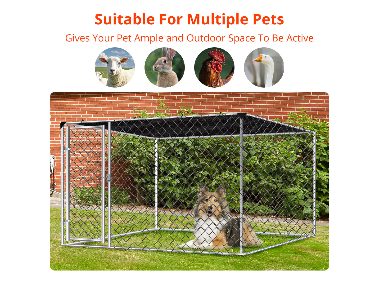 Dog run D with shade sail 2.3x2.3x1.2m
