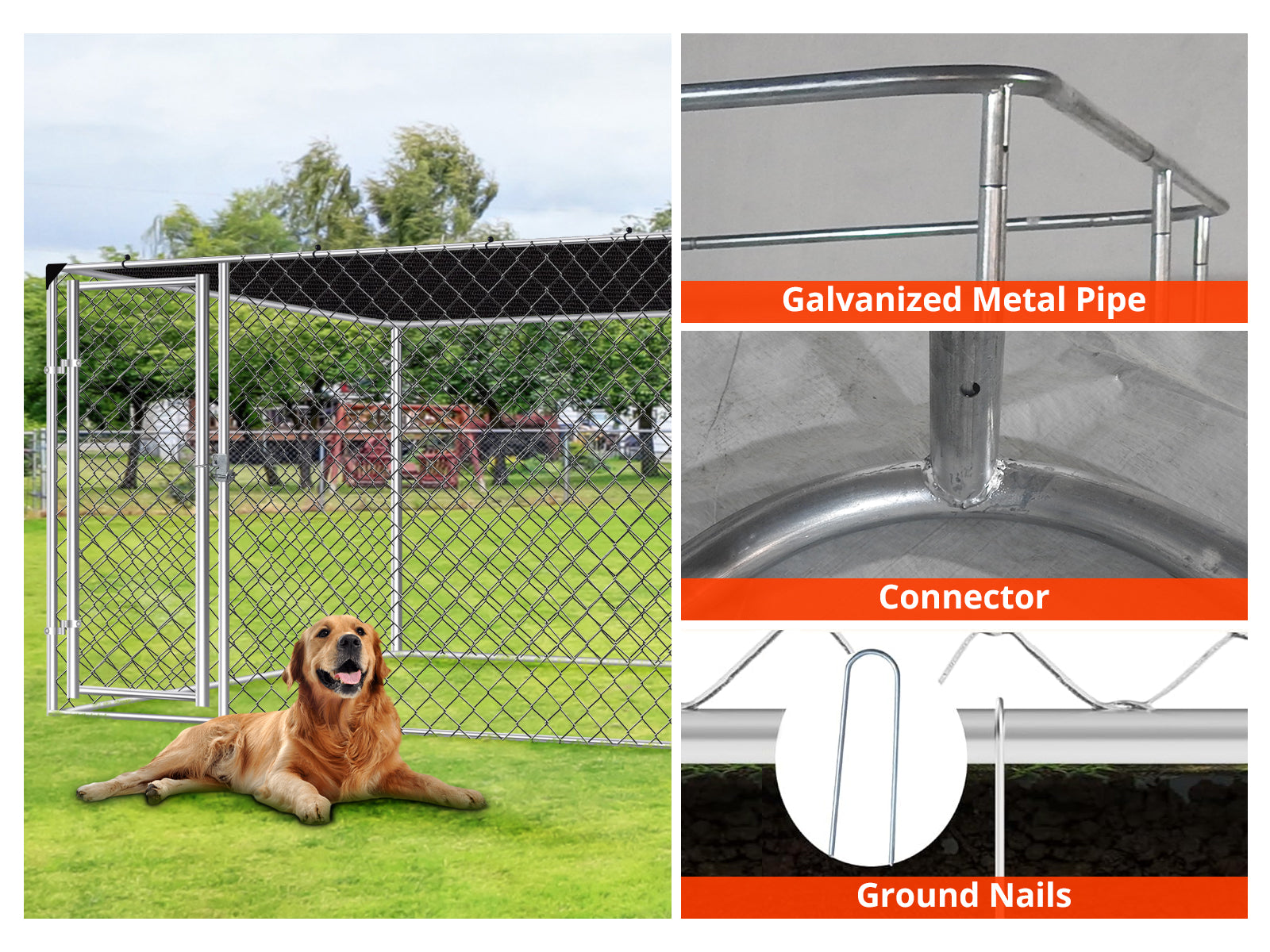 Dog run D with shade sail 2.3x2.3x1.2m