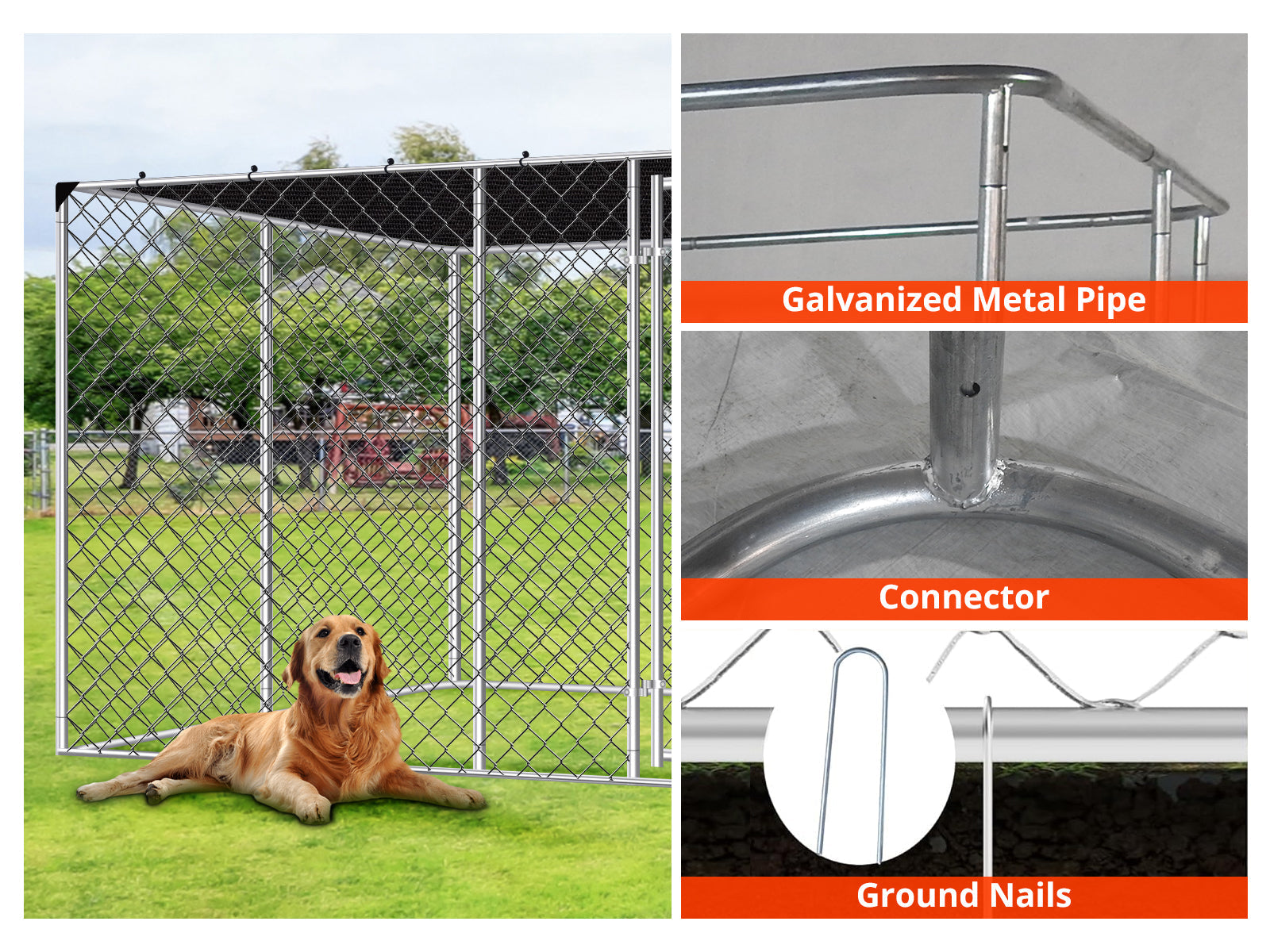 Dog run D with shade sail 4x4x1.8m