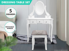 5-Drawer Dressing Table Set White - 80 cm