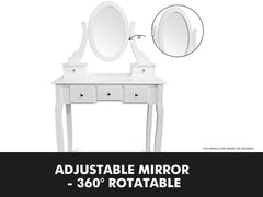 5-Drawer Dressing Table Set White - 80 cm
