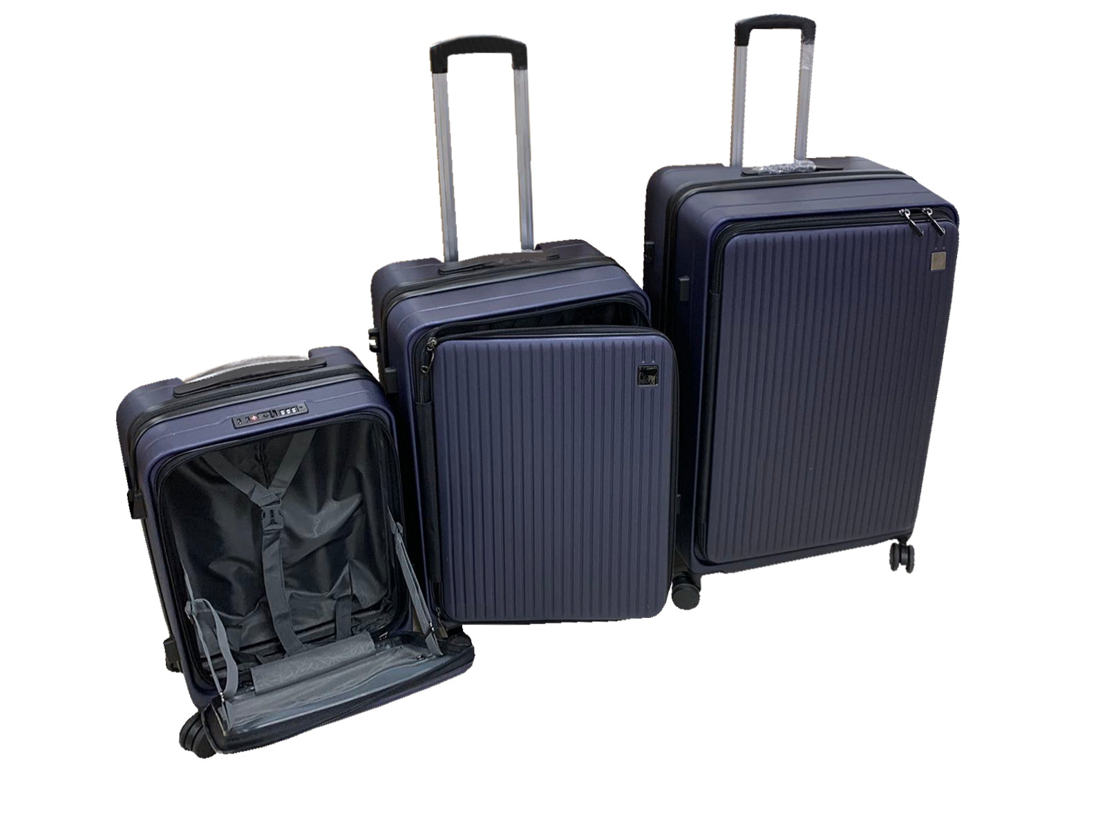 3-Piece Front Open Luggage Set – Blue