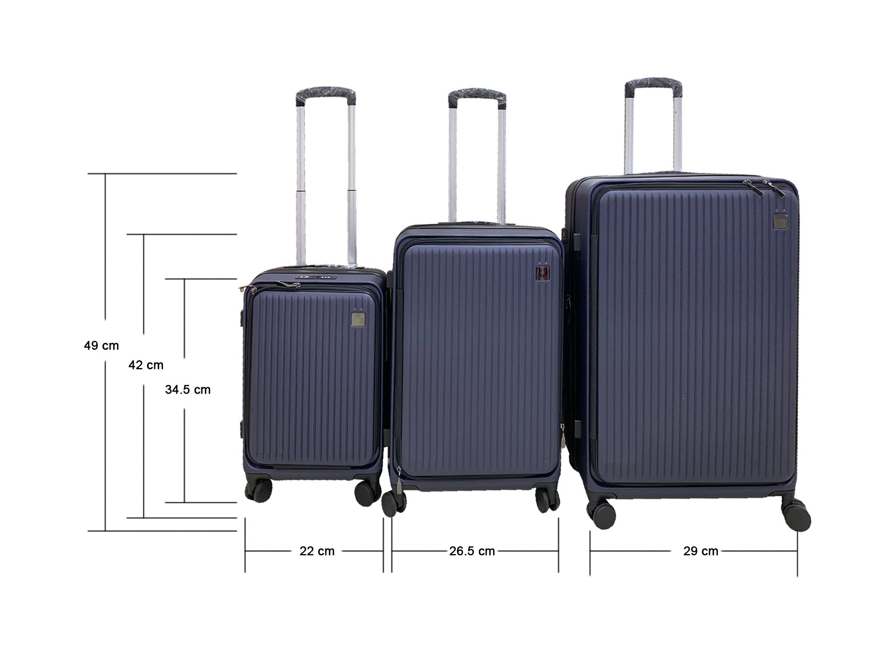 3-Piece Front Open Luggage Set – Blue