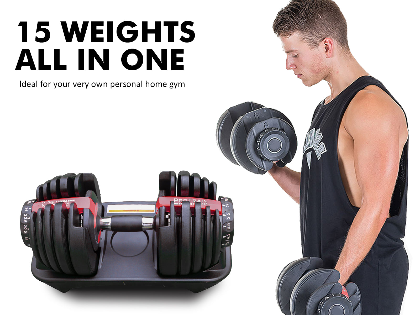 Adjustable Dumbbell Black & Red - 24 kg