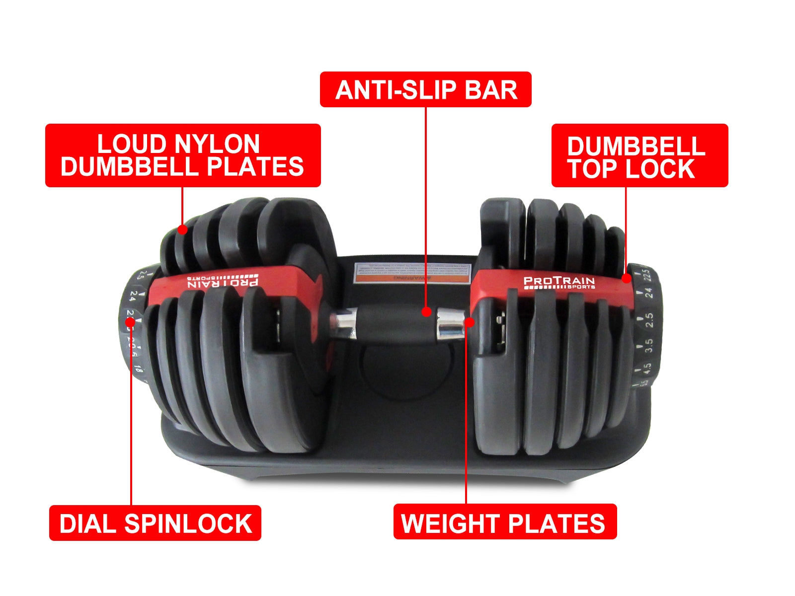 Adjustable Dumbbell Set Black & Red- 24 kg (Set of 2)