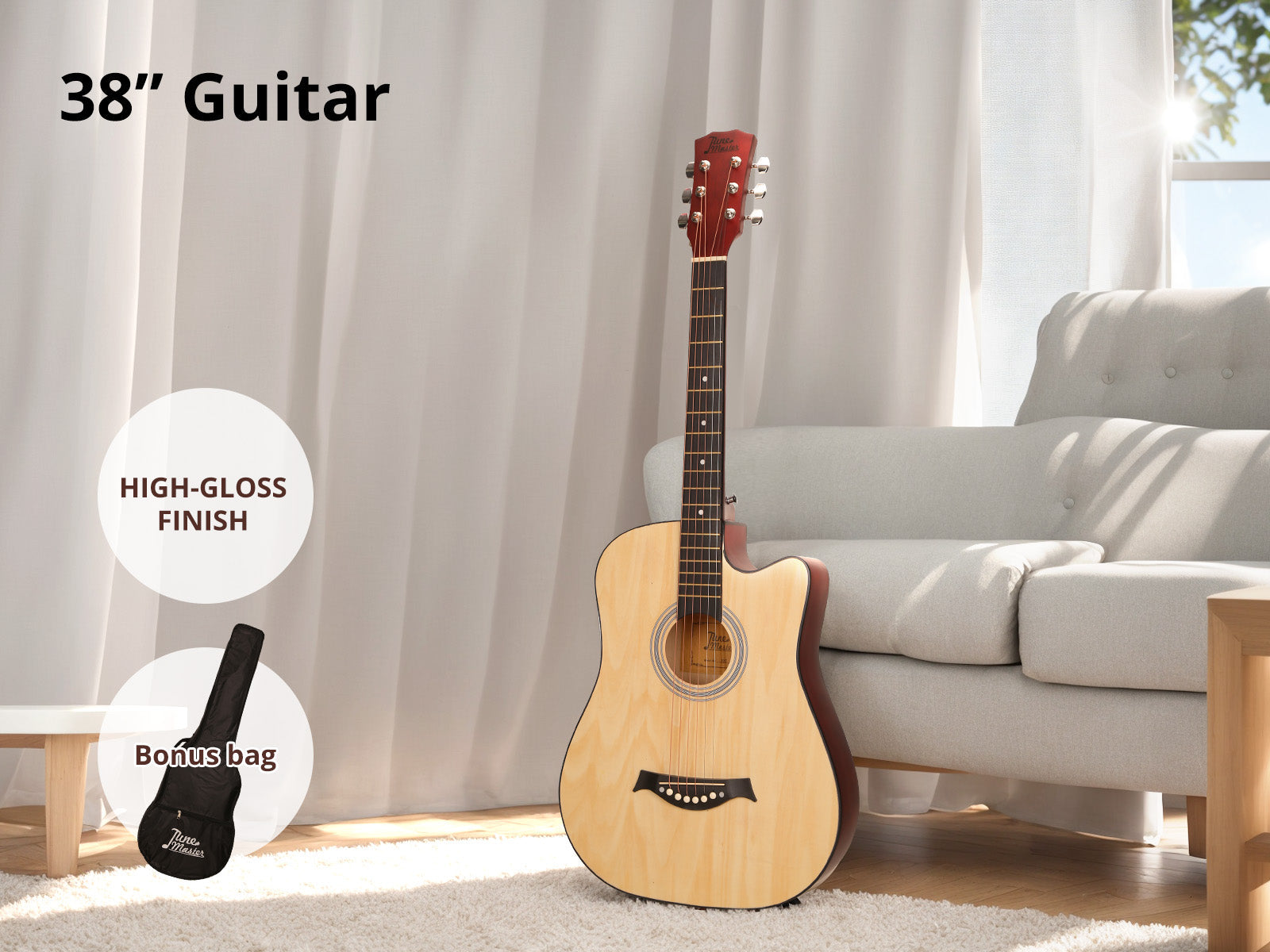 38'' Acoustic Guitar - Natural Wood