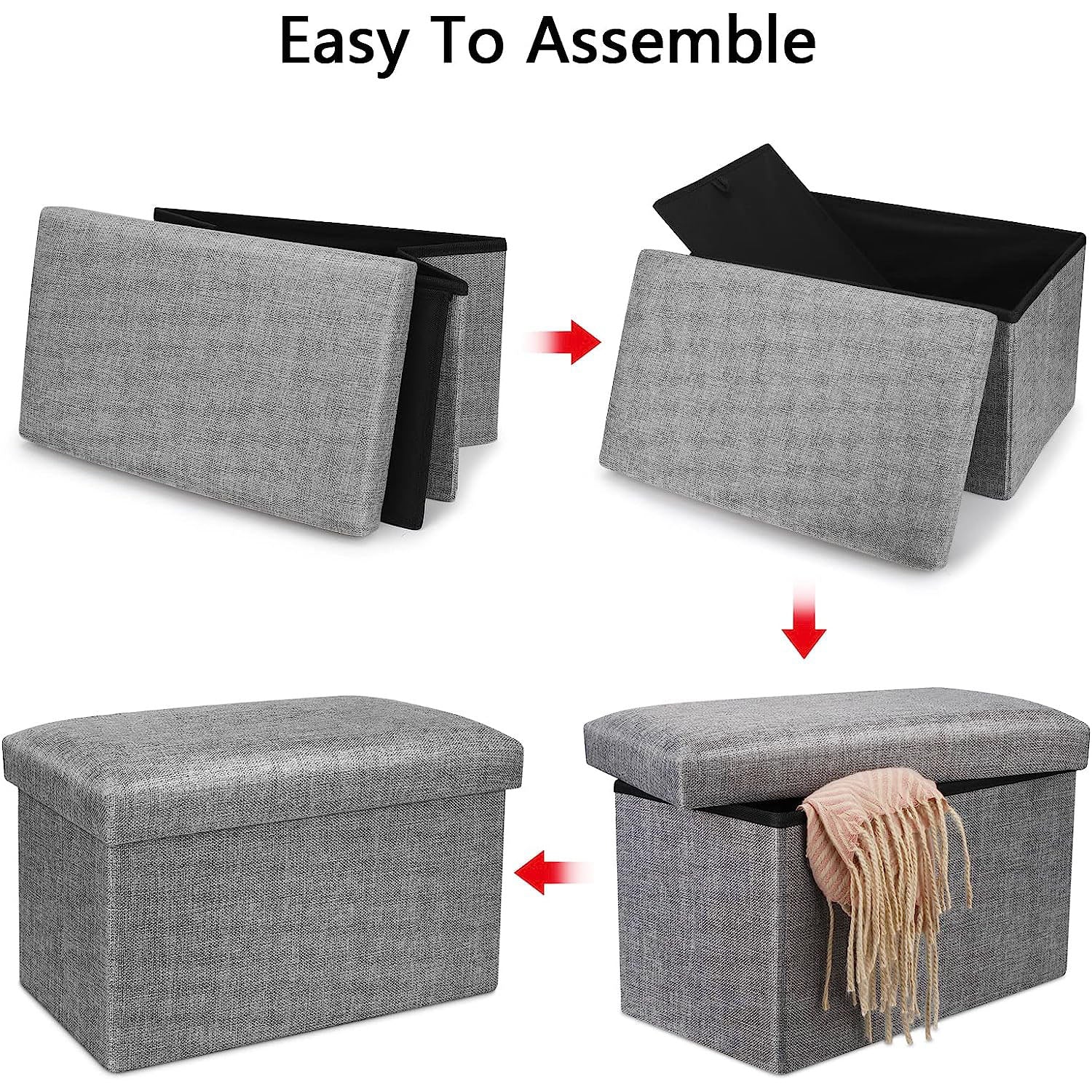 DS BS  76CM Storage Ottoman Double Foot Rest-Grey