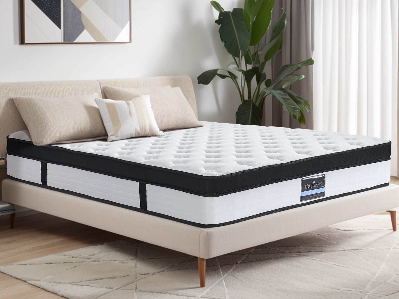 Darcy Metal Bed Frame White & Euro Top Mattress G31 - Queen