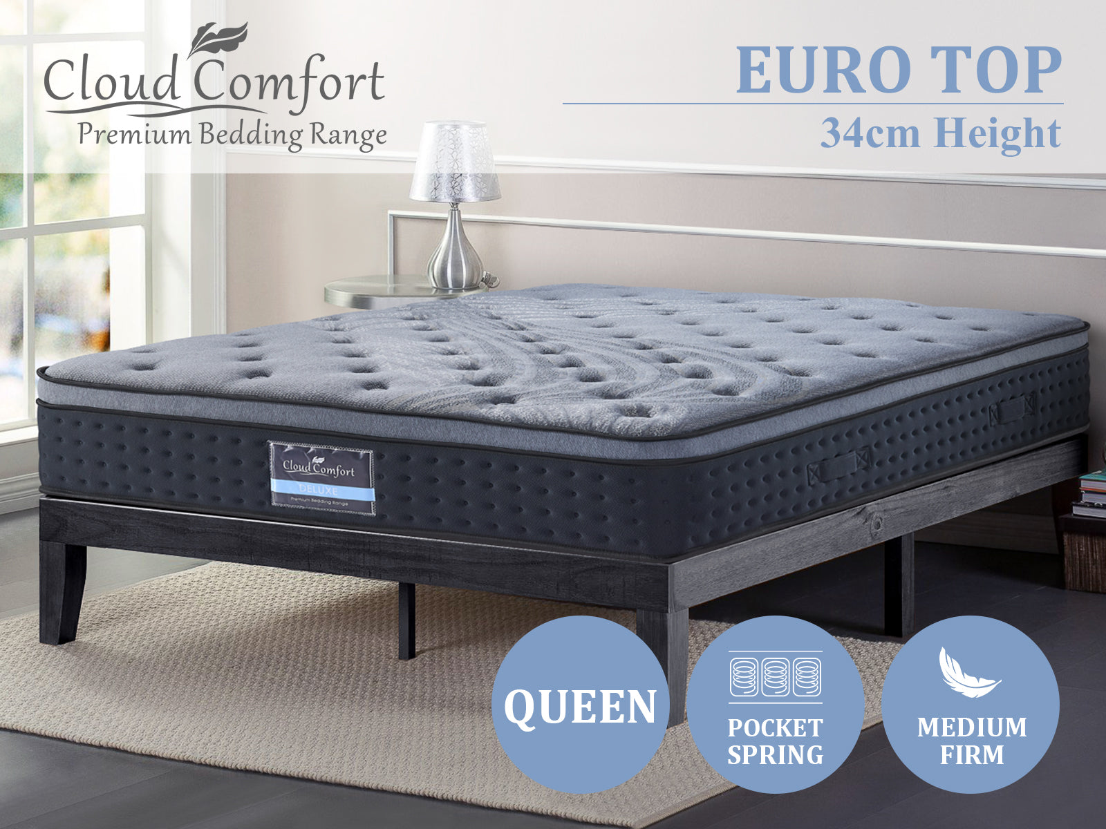 Darcy Metal Bed Frame White & Euro Top Mattress B34 - Queen