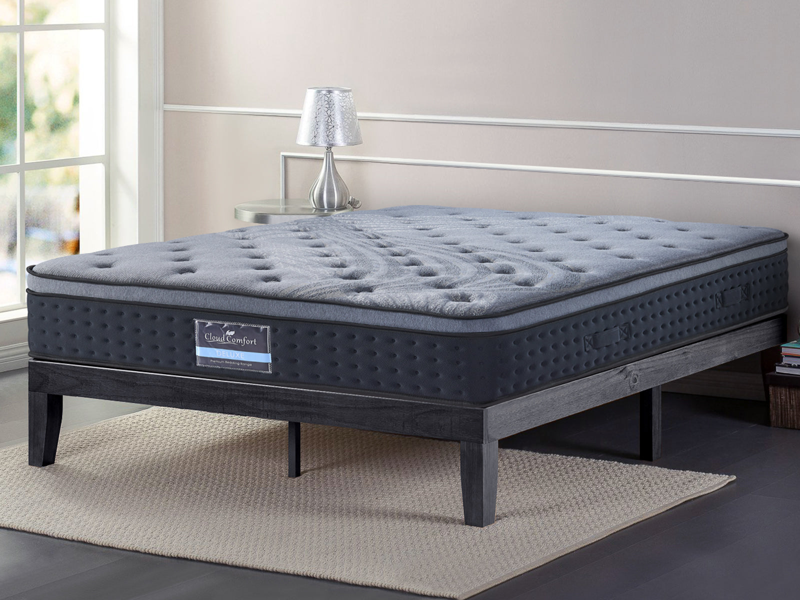 Darcy Metal Bed Frame White & Euro Top Mattress B34 - Queen