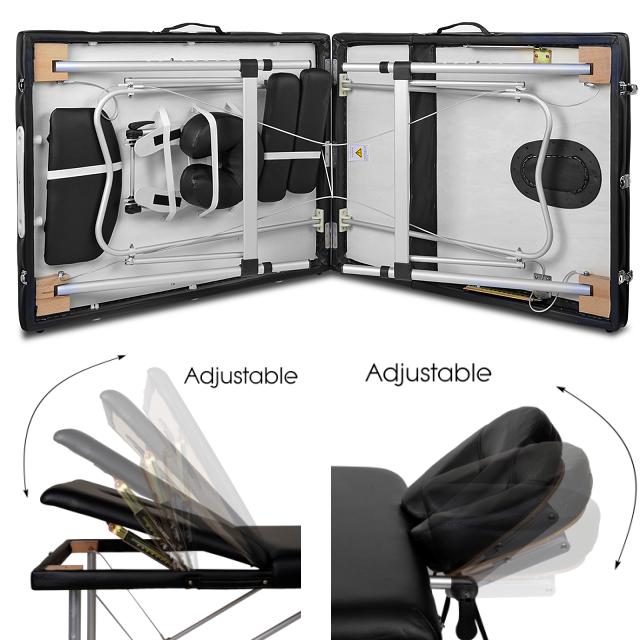 3-Fold Portable Aluminum Massage Table - Black
