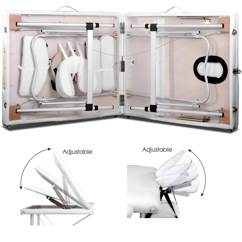 3-Fold Portable Aluminum Massage Table - White