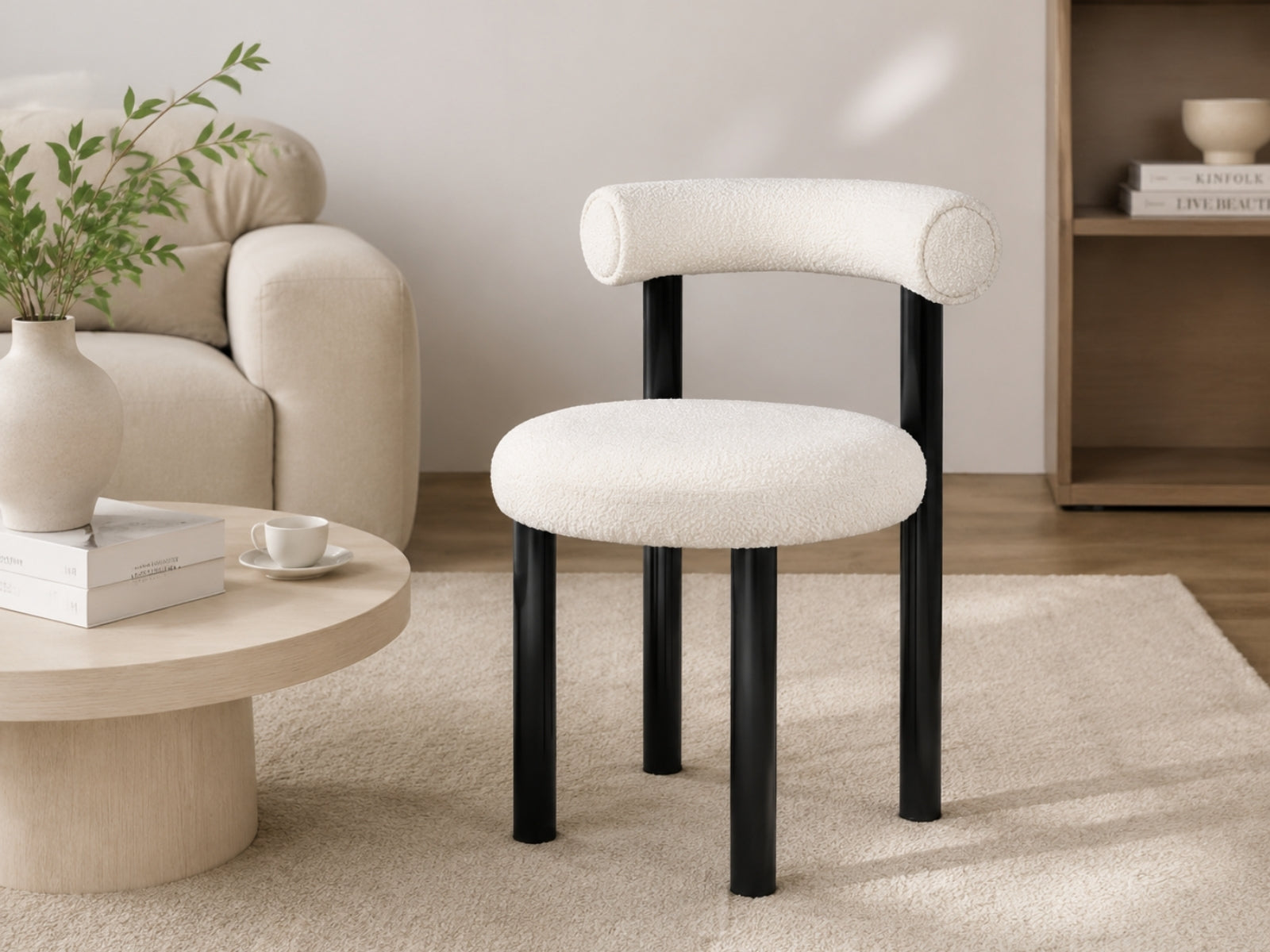 Boucle Velvet Dining Chair - White