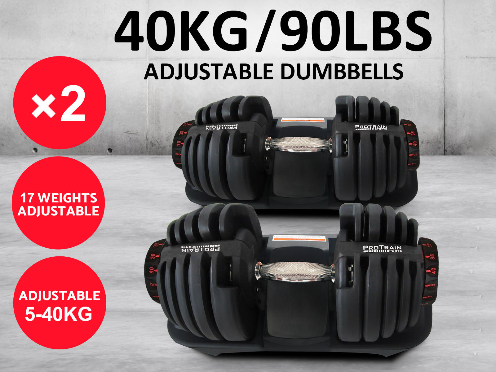 Adjustable Dumbbell Set Black - 40 kg (Set of 2)
