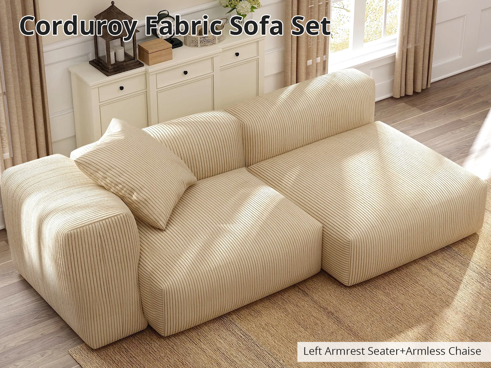 Corduroy Fabric Sofa Set (Left Armrest Seater+Armless Chaise)