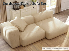 Corduroy Fabric Sofa Set (Left Armrest Seater+Armless Chaise)