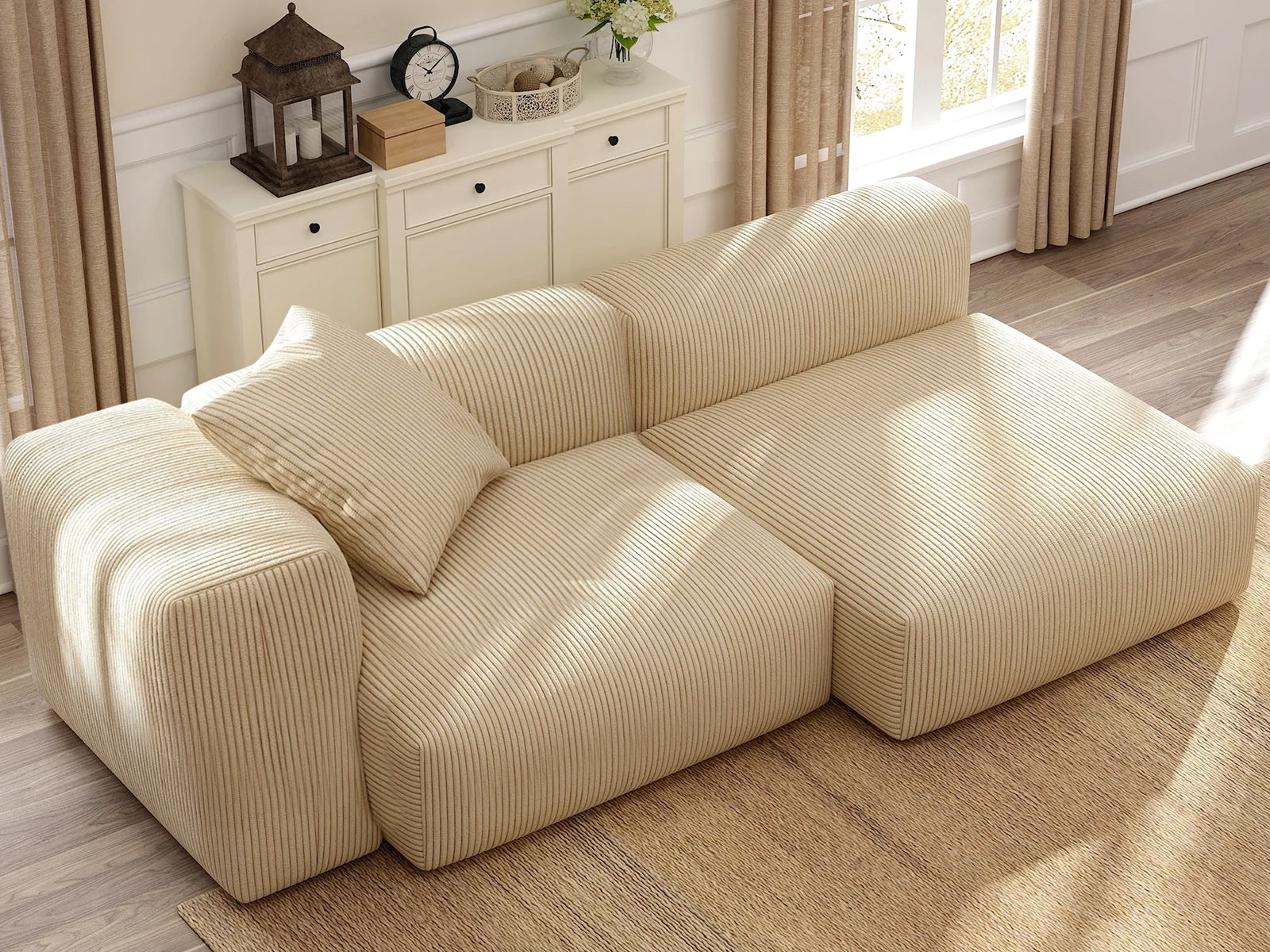 Corduroy Fabric Sofa Set (Left Armrest Seater+Armless Chaise)