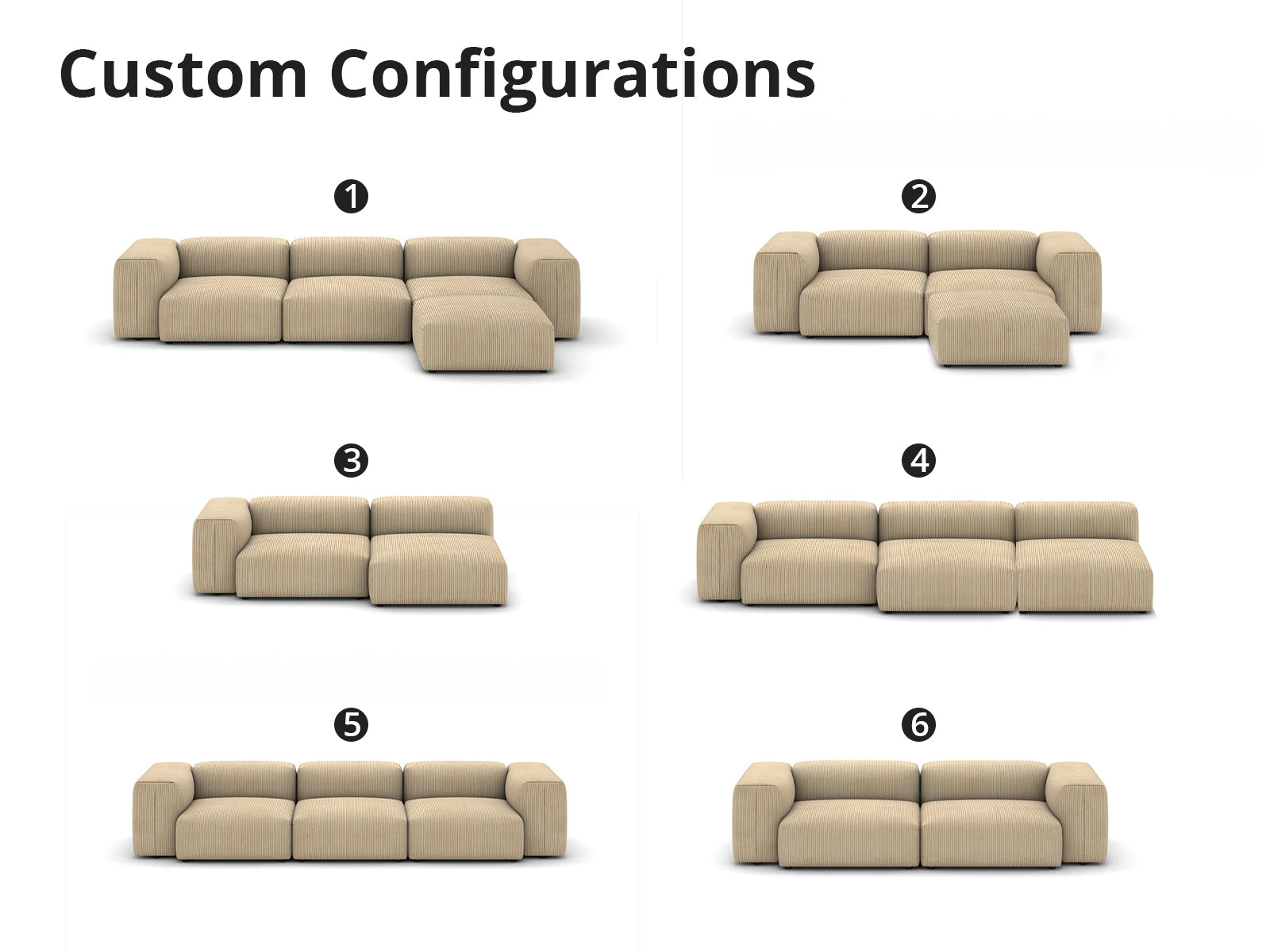 Corduroy Fabric Sofa Set (Left Armrest Seater+Armless Chaise)