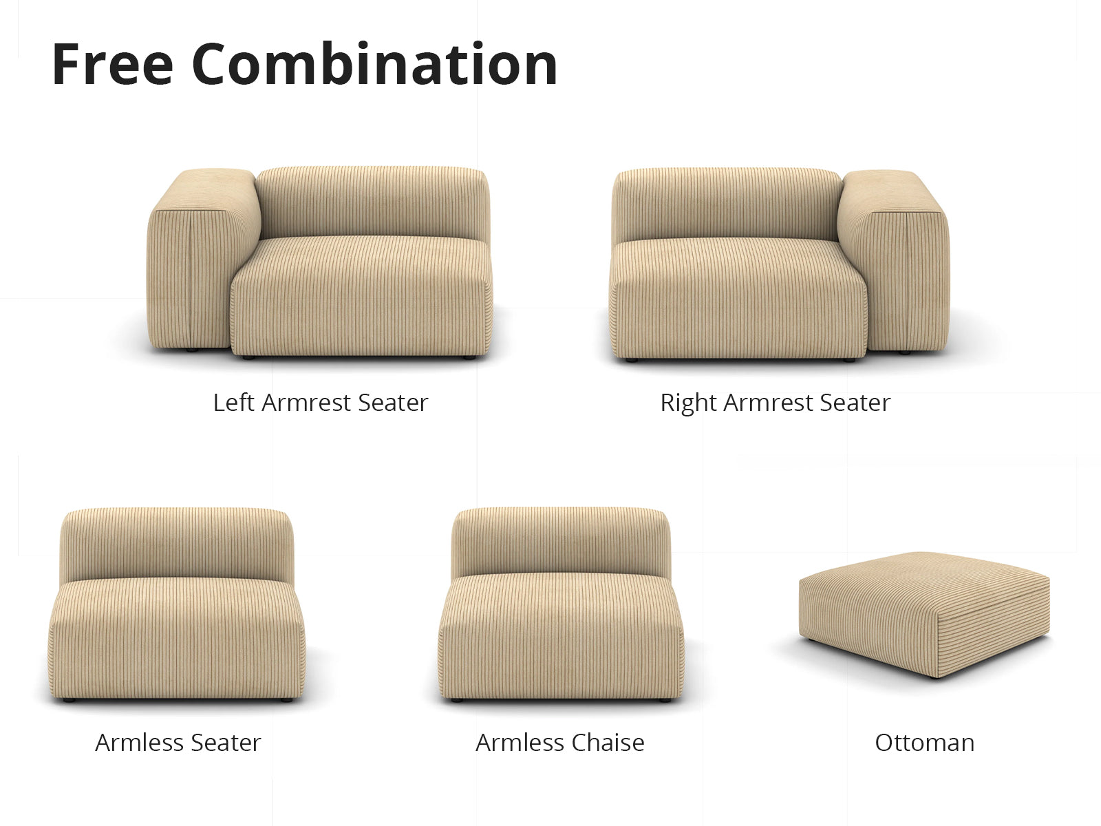 Corduroy Fabric Sofa Set (Left Armrest Seater+Armless Chaise)