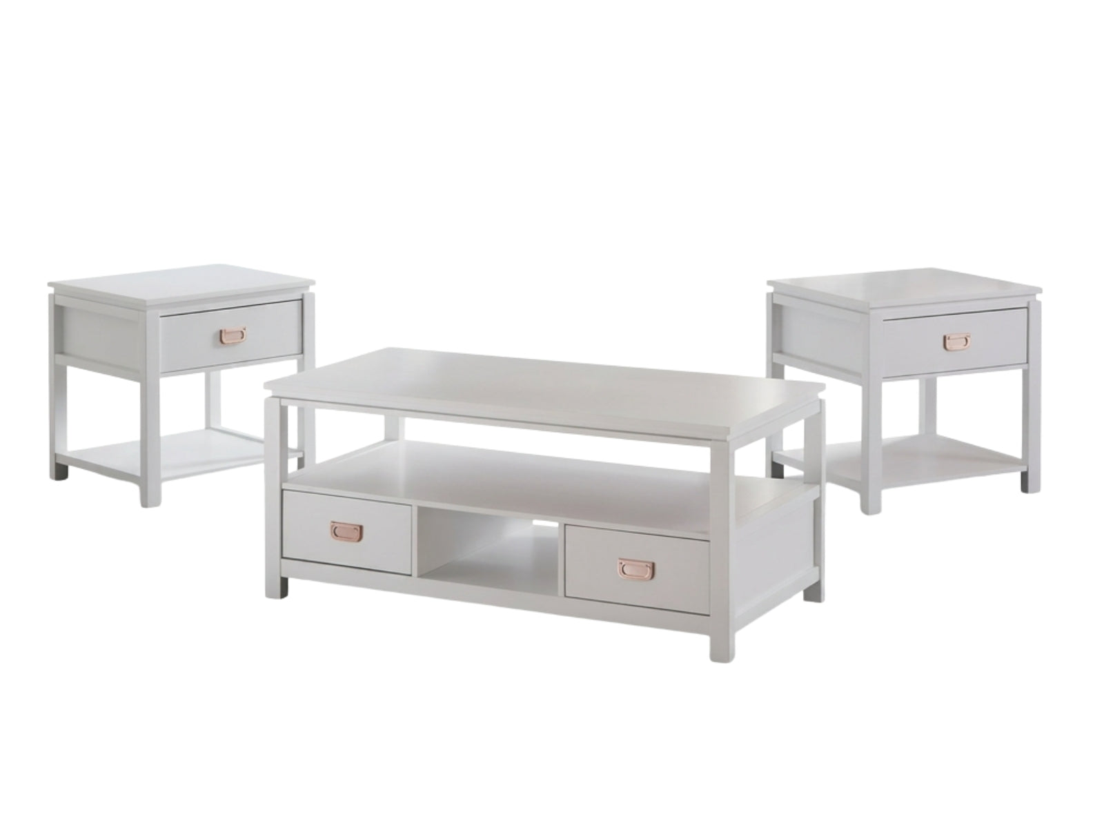 3-Piece Solid Wood Coffee Table Set - White