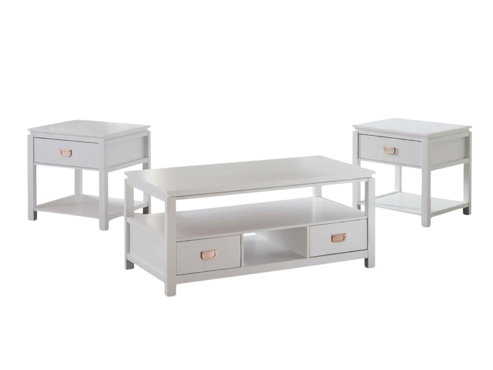 3-Piece Solid Wood Coffee Table Set - White