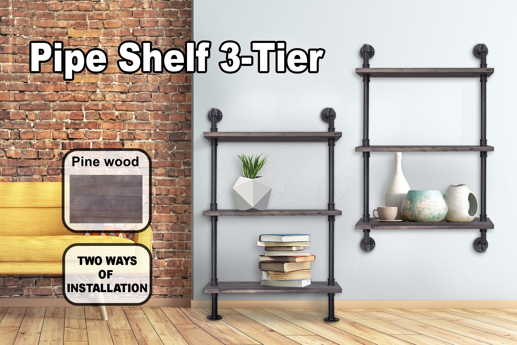 3-Tier Pipe Shelf