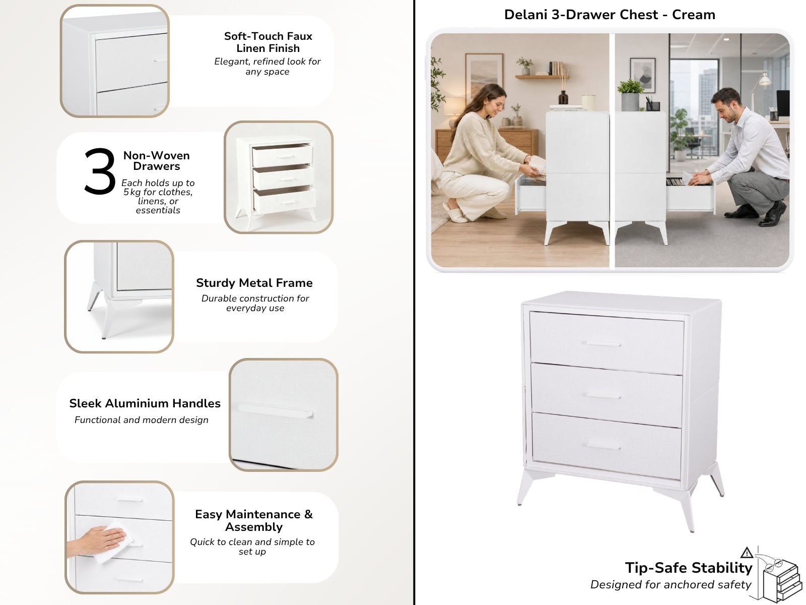 Delani 3-Drawer Chest - Cream