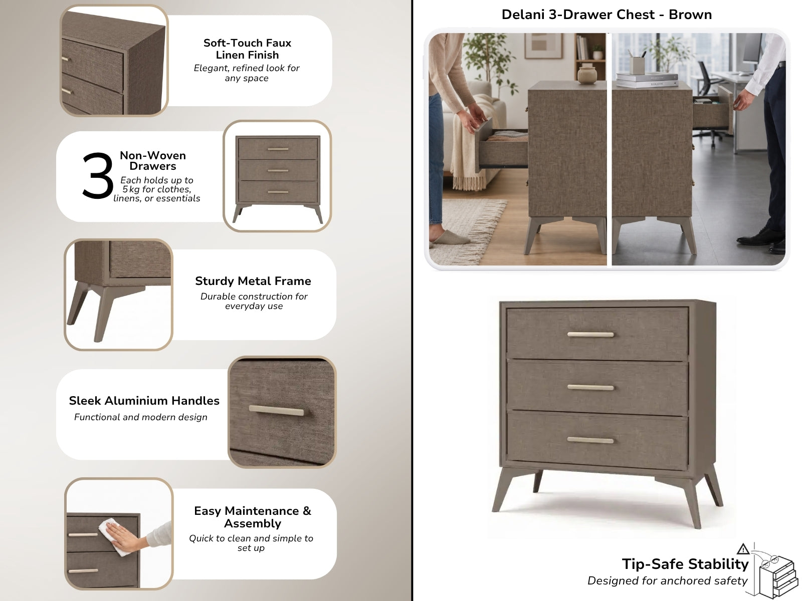 Delani 3-Drawer Chest - Brown