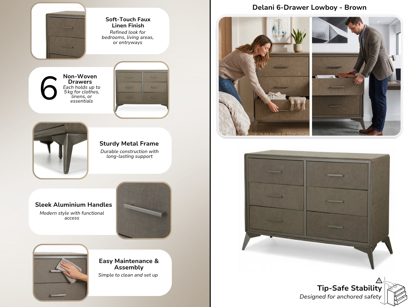 Delani 6-Drawer Lowboy - Brown